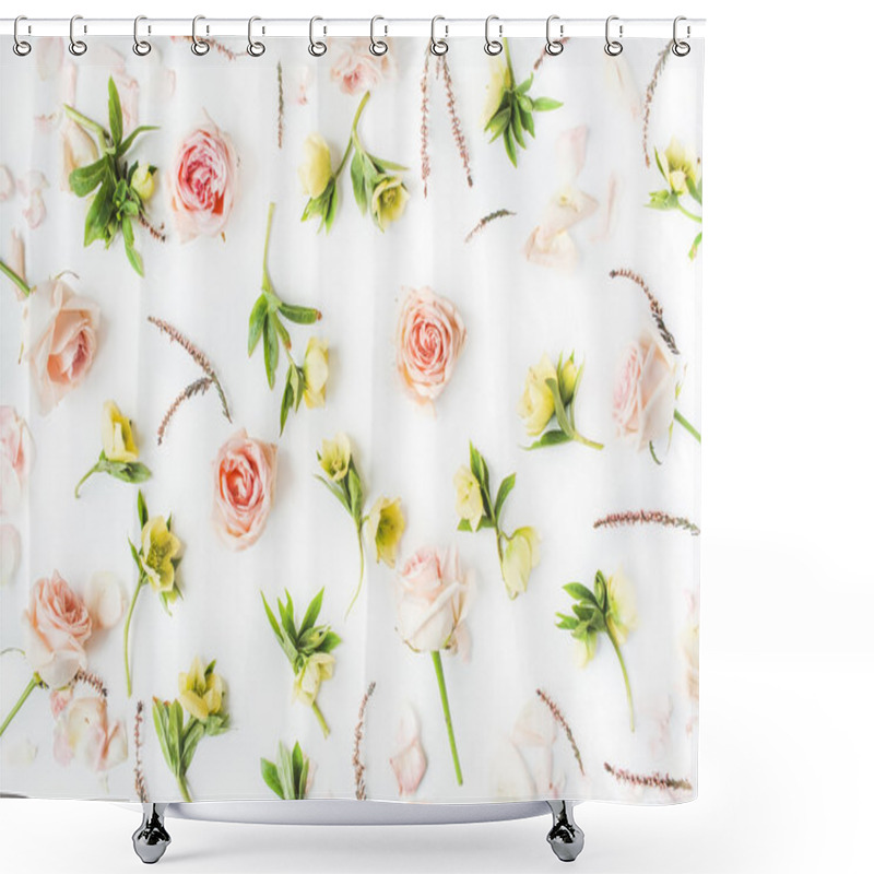 Personality    Pink Roses And Yellow Flowers   Shower Curtains