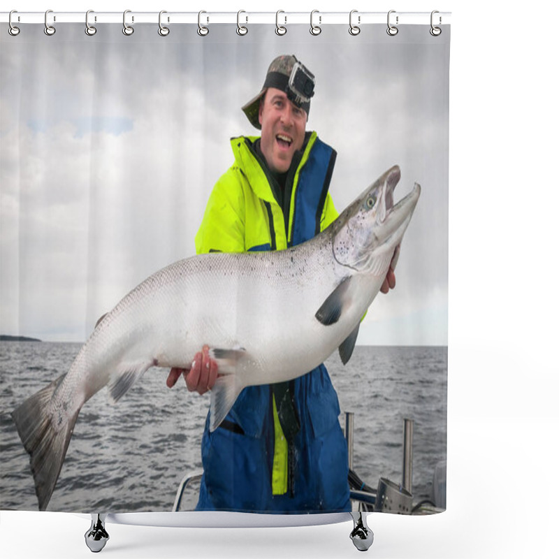 Personality  Happy Angler With Monster Salmon Shower Curtains