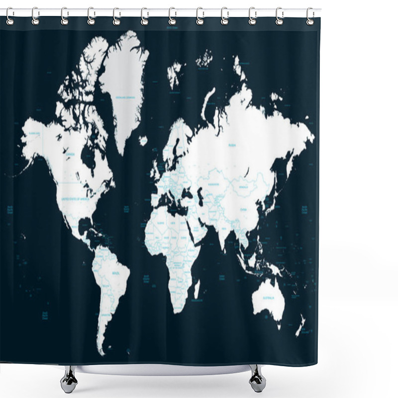 Personality  High Detail Political World Map On A Dark Background And Big Cities. Vector Shower Curtains