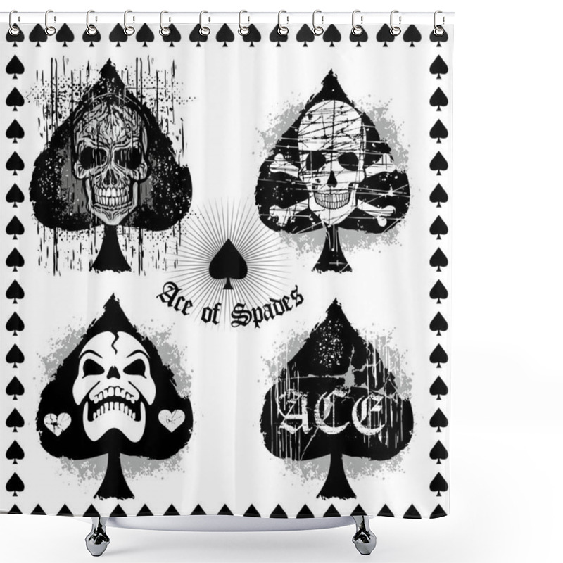 Personality   Playing Card Sign, Ace Of Spades With Skull, Set Shower Curtains