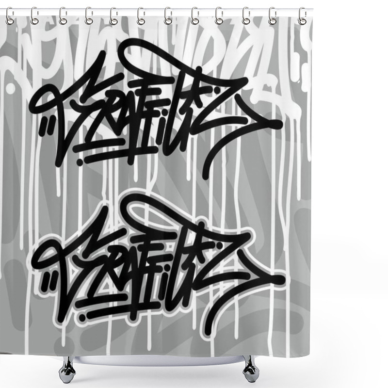 Personality  Abstract Graffiti Font Lettering With A Grey Background Shower Curtains