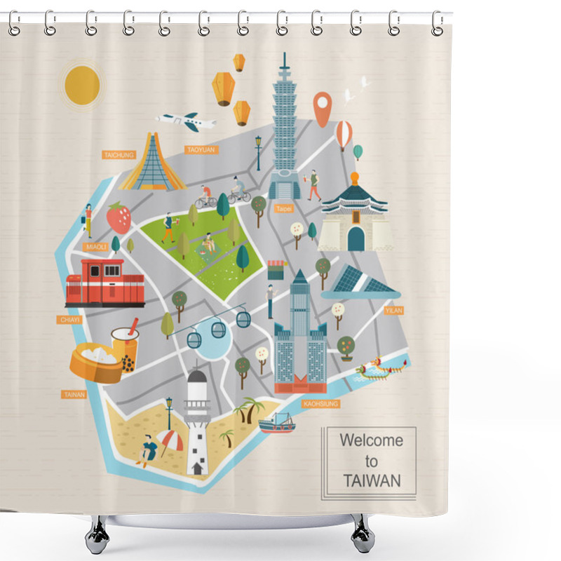 Personality  Lovely Taiwan Travel Map Shower Curtains