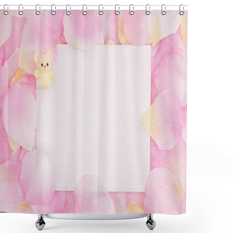 Personality  Blank Love Greeting Card On Pink Rose Flower Petals Shower Curtains