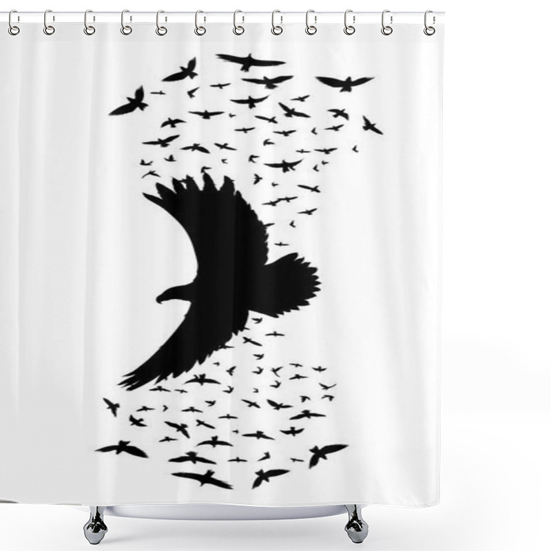 Personality  Silhouette Of A Flying Raven. Vector Illustration. Vector Outline Of Raven.sticker Template Shower Curtains