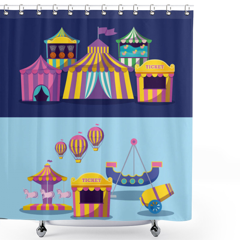 Personality  Set Circus Tents With Garlands Isolated Icon Shower Curtains