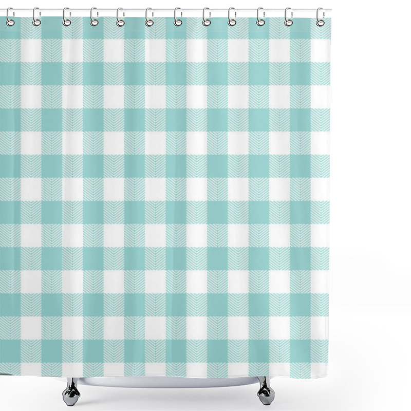 Personality  Gingham Pattern In Desaturated Cyan. Herringbone Textured Seamless Geometric Vichy Check Plaid Vector Background Graphic For Spring Summer Dress, Shirt, Other Modern Fashion Fabric Design. Shower Curtains