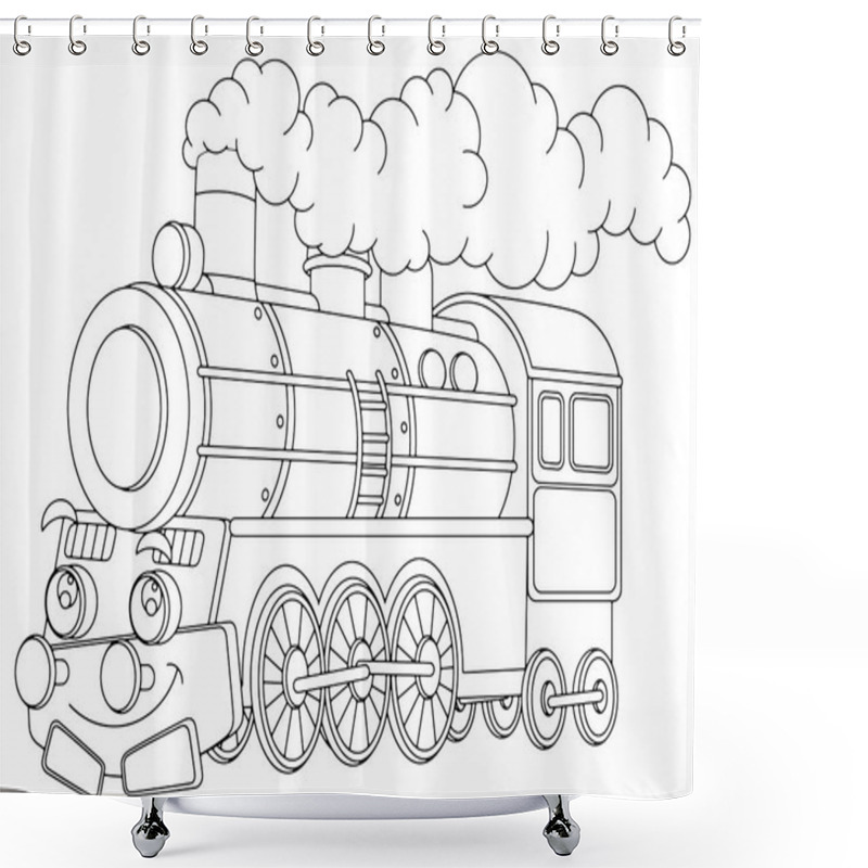 Personality  Cartoon Funny Looking Steam Train - Isolated Vector - Illustration For Children Shower Curtains