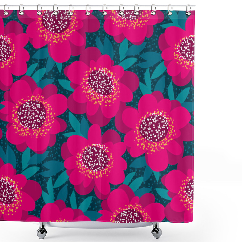 Personality  Bright Pink And Red Decorative Camellia Flowers Seamless Pattern Shower Curtains