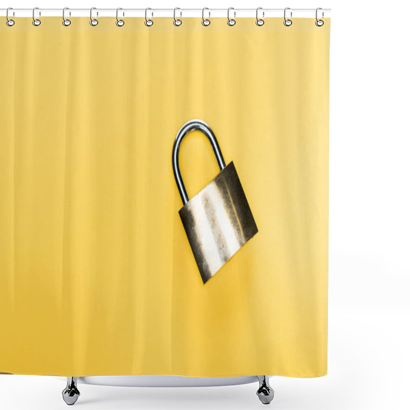 Personality  Top View Of Metallic Locker Isolated On Yellow Shower Curtains