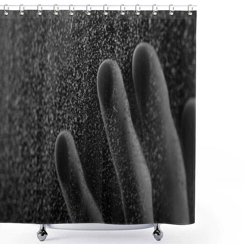 Personality  Close-up Partial View Of Human Hand Touching Frosted Glass Shower Curtains