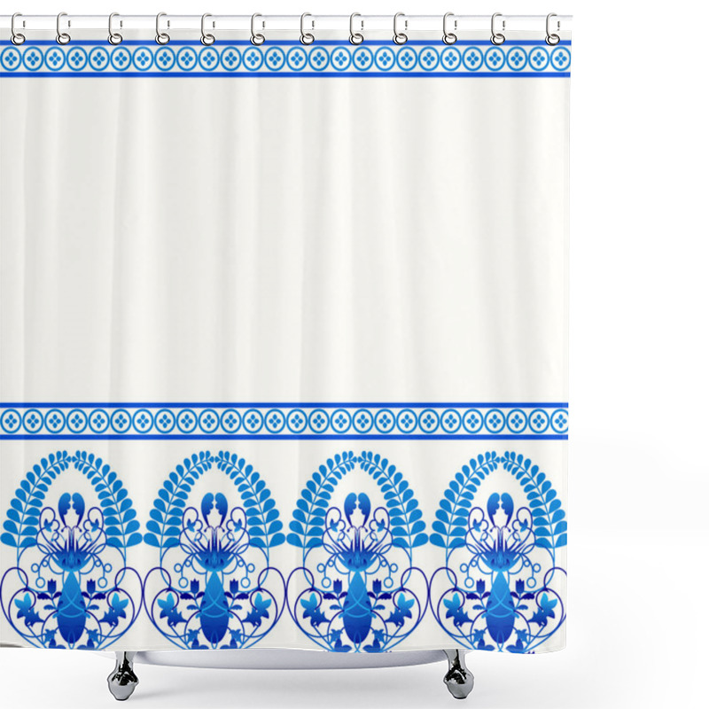 Personality  Gzhel Style Border Pattern. Blue Porcelain Russian Or Chinese Swirl Design Shower Curtains