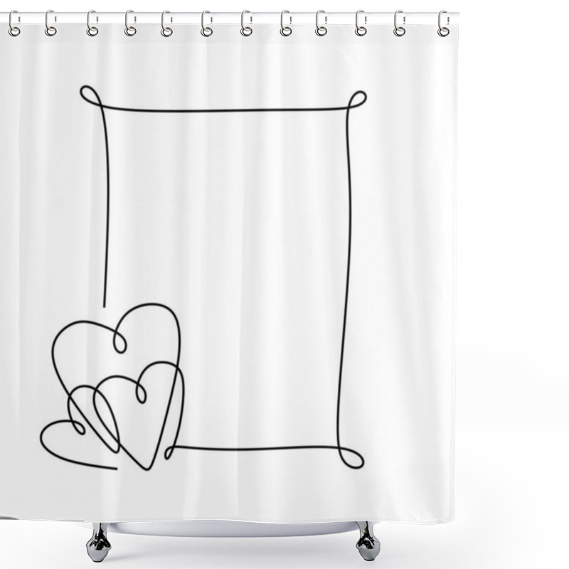 Personality  Border Frame With Heart Line Drawing. Continuous One Line Minimalist Vector Illustration. Shower Curtains