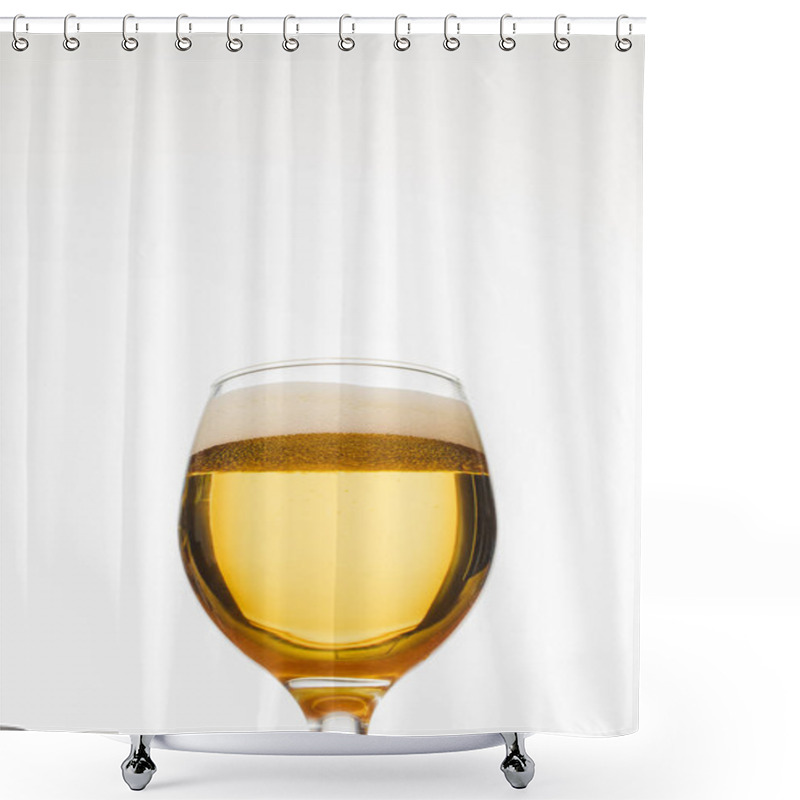 Personality  Low Angle View Of Glass Of Beer With Bubbles Isolated On White Shower Curtains