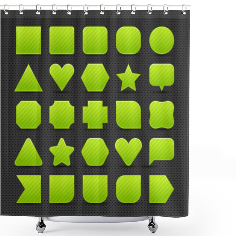 Personality  25 Variations Form Green Button With Light Stripes. Satin Shapes With Shadow On Perforated Metal Seamless Texture Black Background. Vector 10 Eps. See More Web Internet Design Elements In My Gallery Shower Curtains