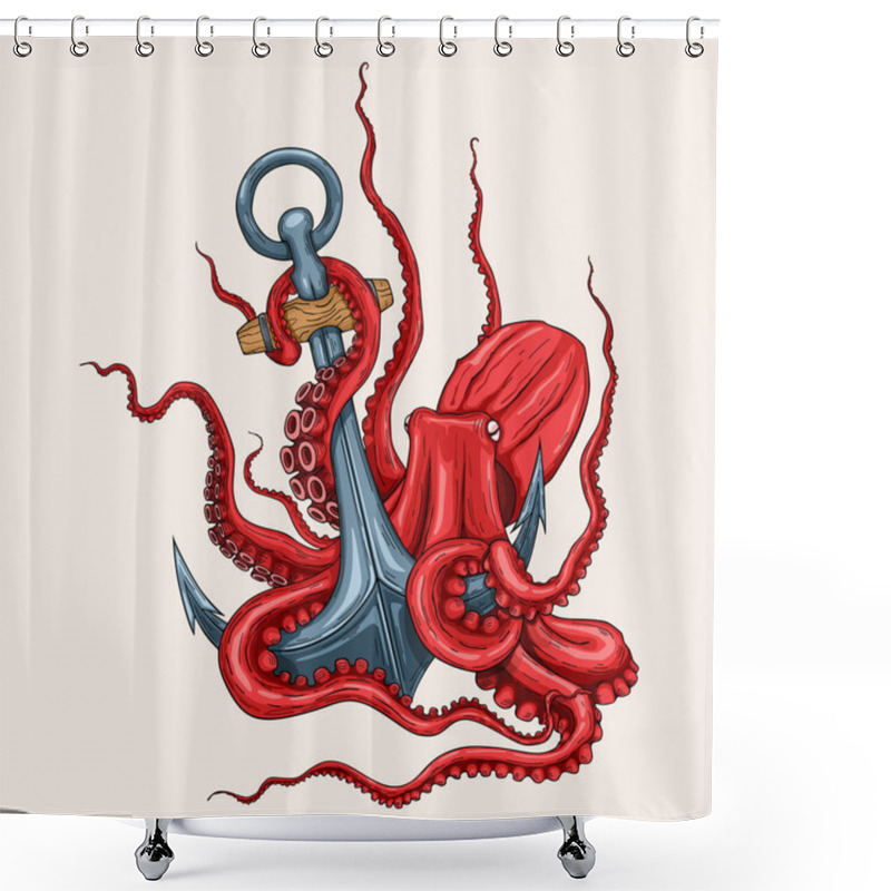 Personality  Octopus With An Anchor. Isolated On White. Vector Illustration Shower Curtains