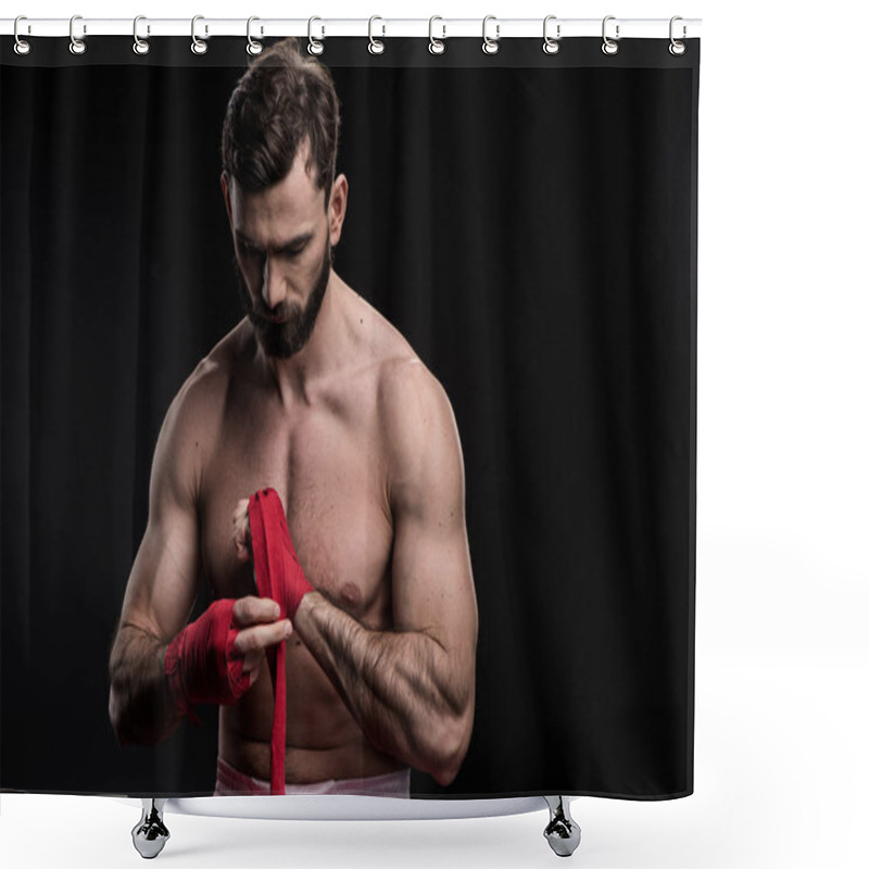 Personality  Sportsman Wrapping Hand In Boxing Bandage Shower Curtains