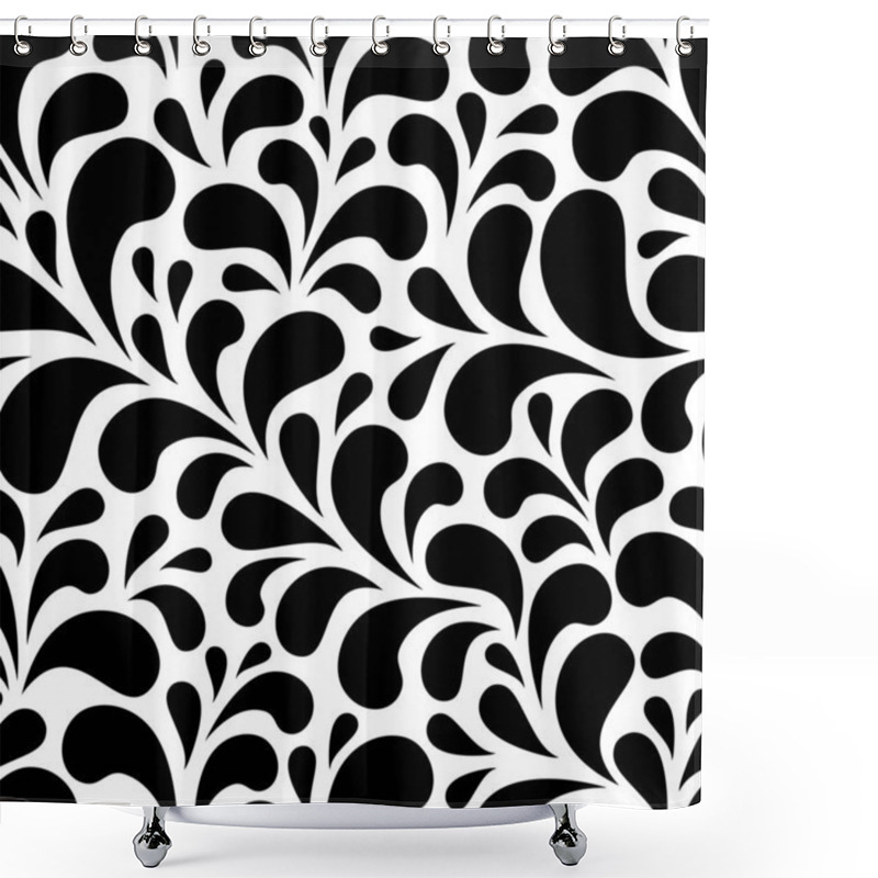 Personality  Seamless Abstract Pattern With Black Drops Or Petals On White Background. Shower Curtains