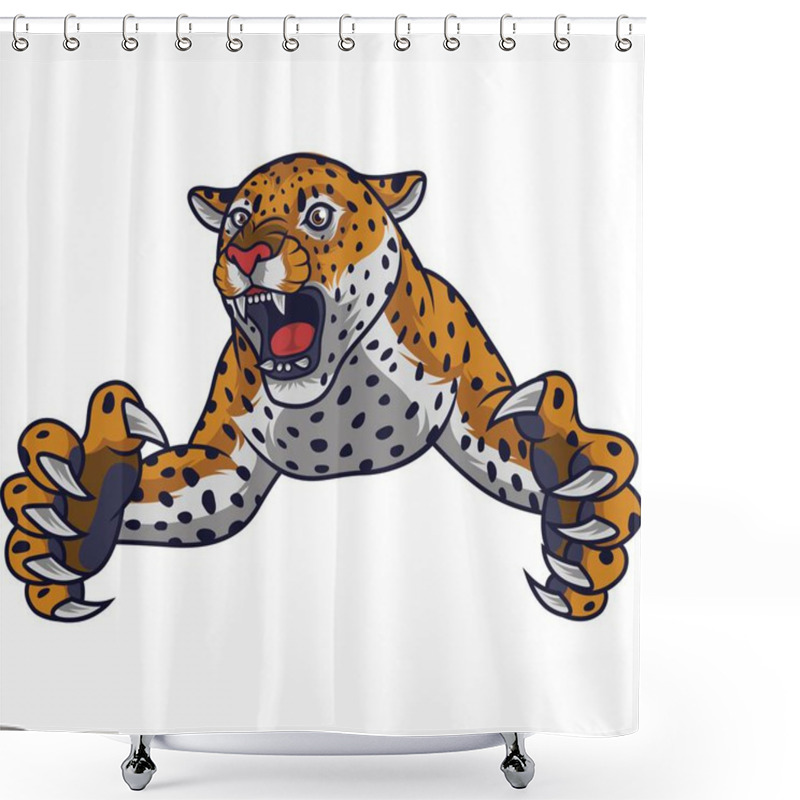 Personality  Vector Illustration Of Angry Leaping Leopard Shower Curtains