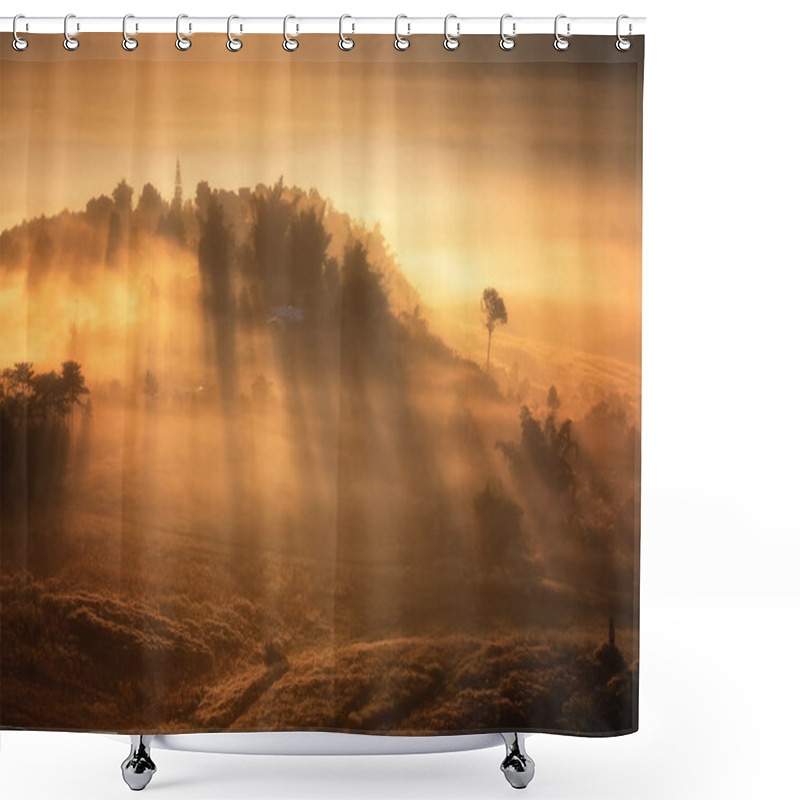 Personality  Misty Morning Sunrise Landscape View Shower Curtains