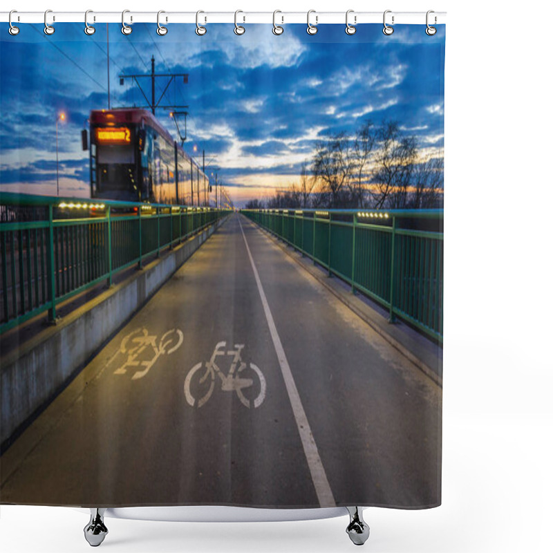 Personality  Bicycle Path On The Maria Sklodowska-Curie Bridge In Warsaw, Poland Shower Curtains