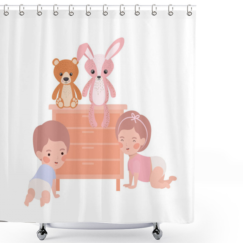 Personality  Cute Little Kids Babies Playing With Toys Characters Shower Curtains