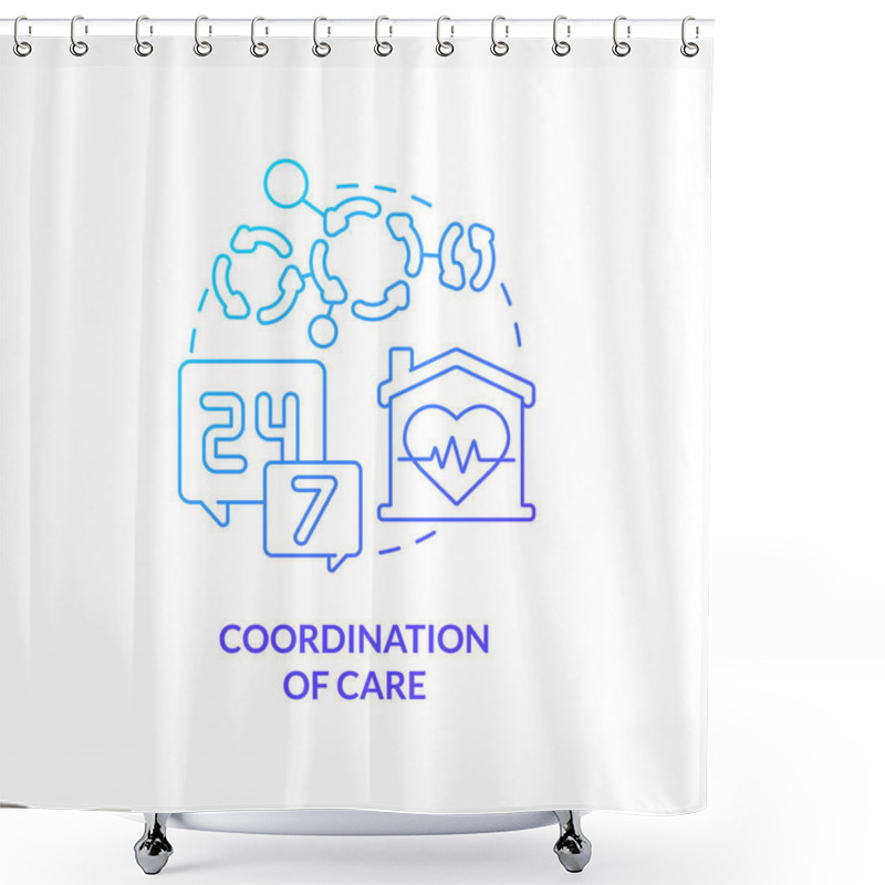 Personality  Coordination Of Care Blue Gradient Concept Icon. Continual Help. Hospice Service For Patient Abstract Idea Thin Line Illustration. Isolated Outline Drawing. Myriad Pro-Bold Fonts Used Shower Curtains