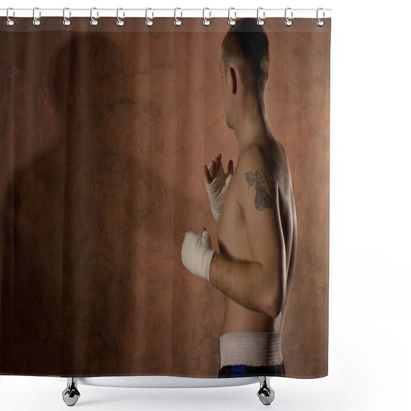 Personality  Boxer With A Tattoo Working Out In A Gym Shower Curtains