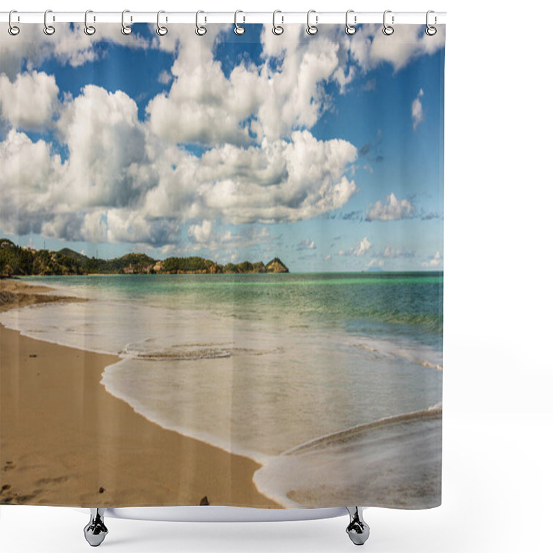 Personality  Caribbean Beach With White Sand, Deep Blue Sky And Turquoise Water Shower Curtains