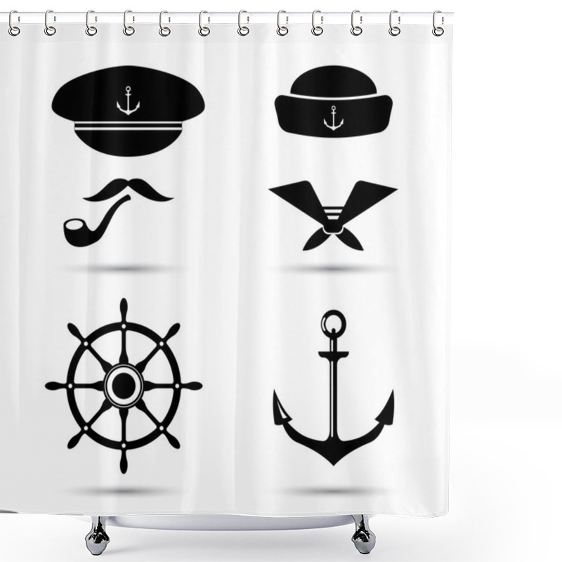 Personality  Vector Nautical Icons, Captain And Sailor, Sea Set Shower Curtains