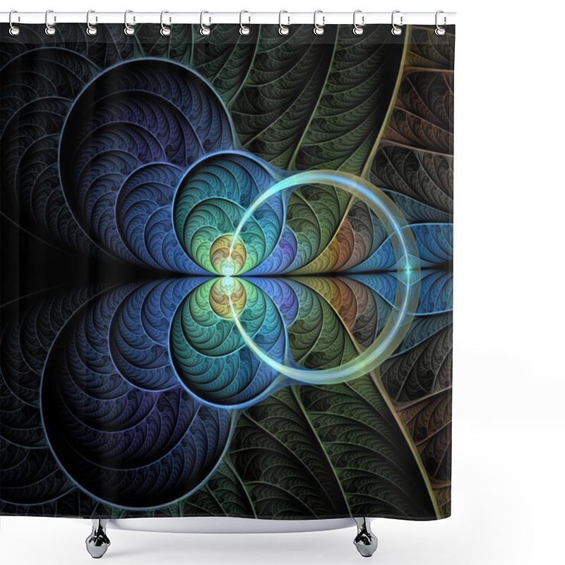 Personality  Symmetrical Pattern In Green And Blue Palette. Computer Generated Graphics Shower Curtains