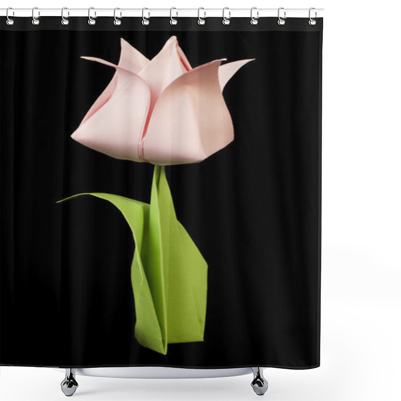 Personality  Pink Tulip Isolated On Black Background Shower Curtains