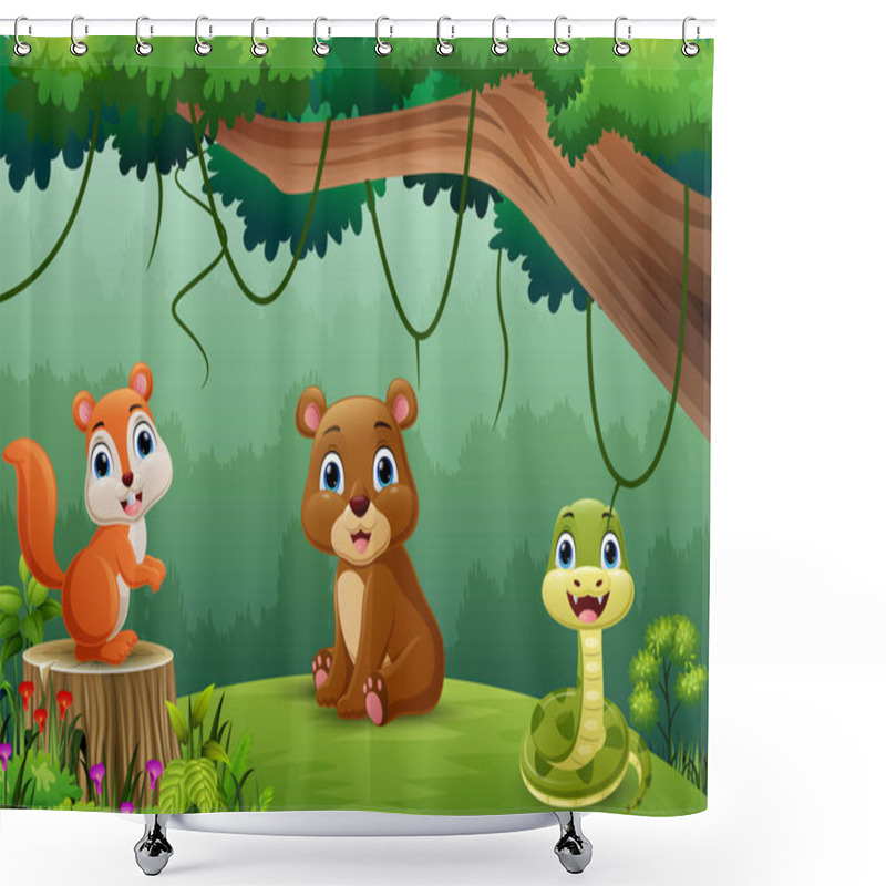 Personality  Vector Illustration Of Cartoon Wild Animals In The Jungle Shower Curtains