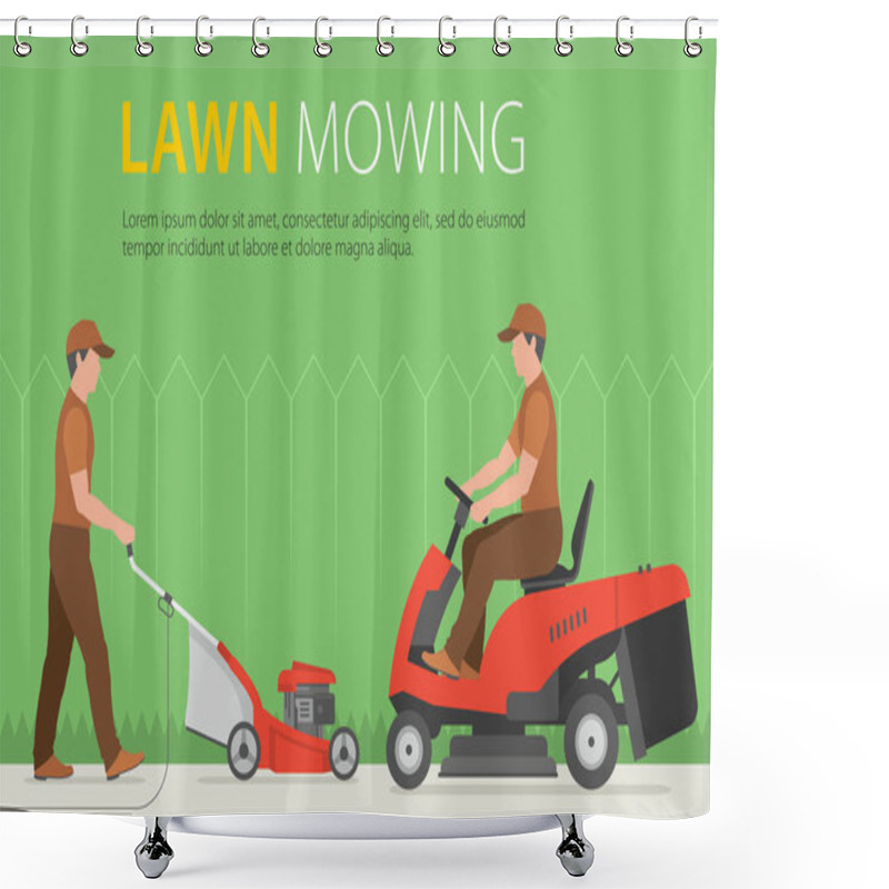 Personality   Man Mowing The Lawn With Red Lawn Mower Shower Curtains