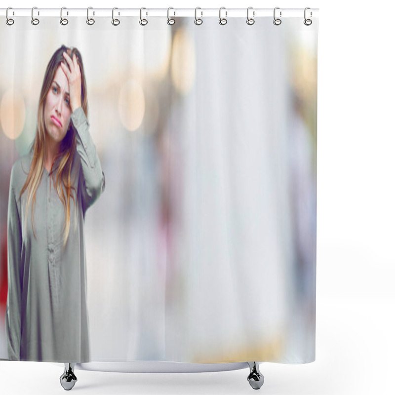 Personality  Young Beautiful Girl With A Sad Look Of Disappointment And Defeat, Looking Depressed And Despaired, Hopeless And In Misery. Shower Curtains