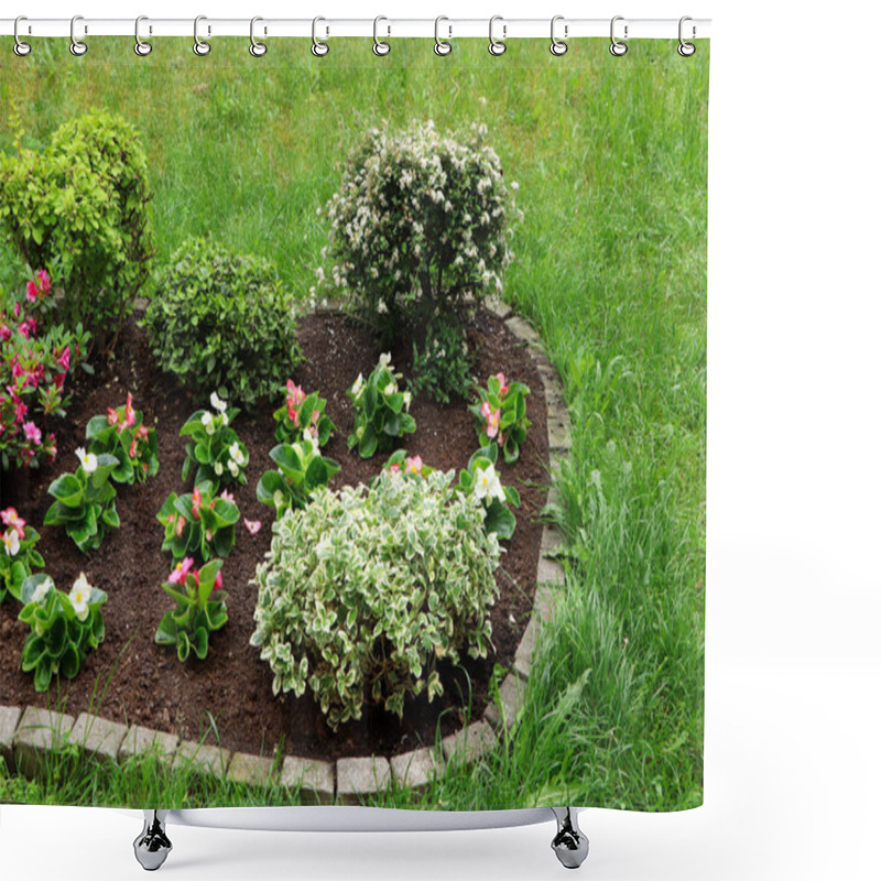 Personality  Beautiful Flowerbed With Different Plants Outdoors. Gardening And Landscaping Shower Curtains