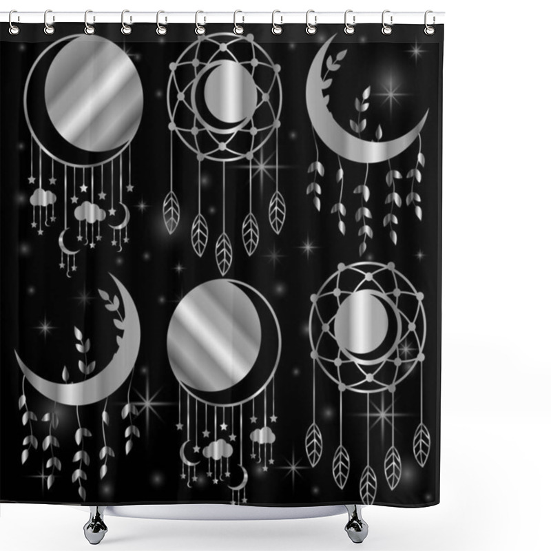 Personality  Mystic Moon Decorative Dream Catchers In Silver Shower Curtains