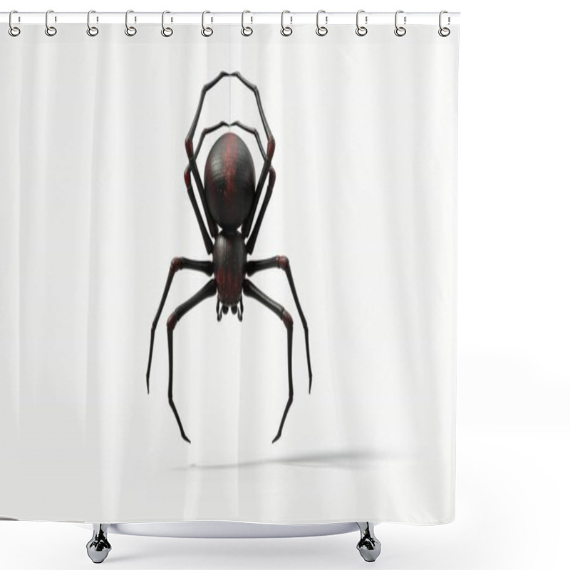 Personality  Hanging Black Spider. With Red Skin Details. Suitable For Horror, Halloween, Arachnid And Insect Themes. 3d Illustration, Front View Shower Curtains