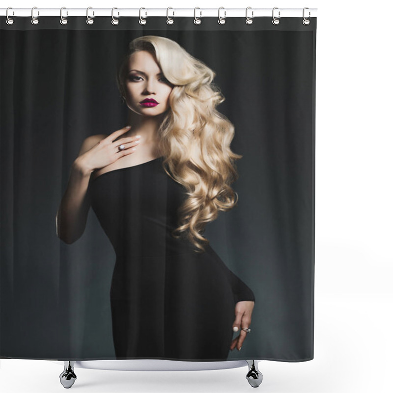 Personality  Elegant Blonde On Black Background Shower Curtains