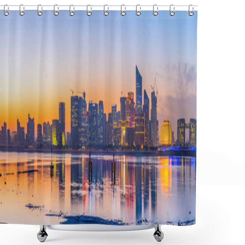 Personality  Skyline Of Urban Architectural Landscape In Hangzhou Shower Curtains