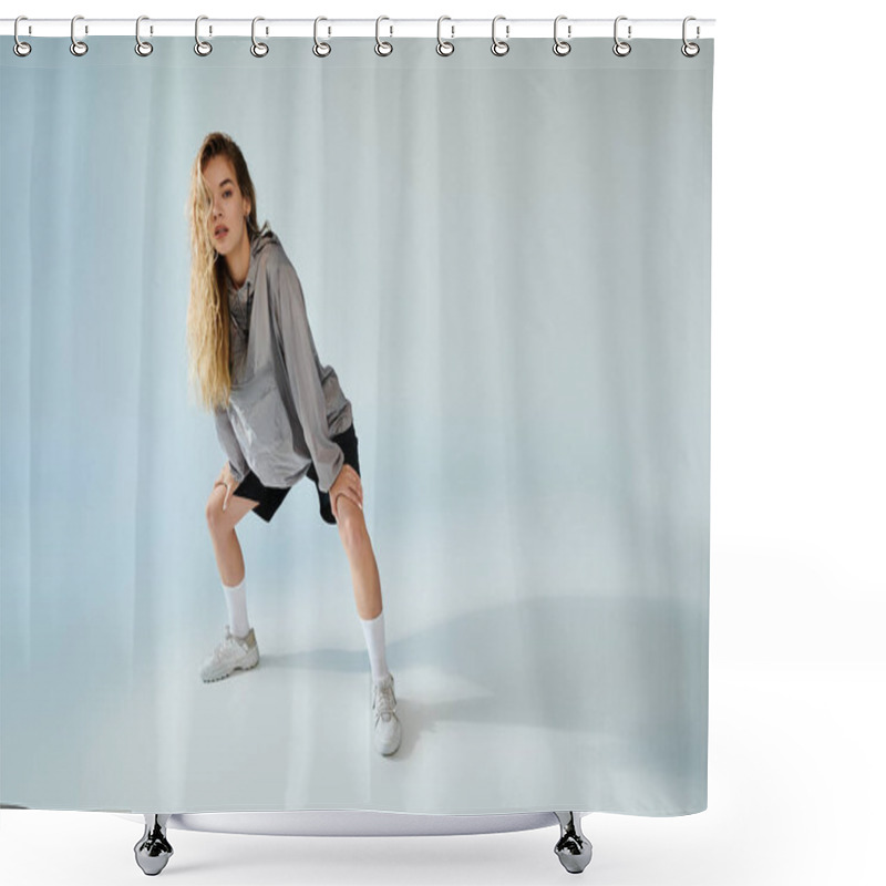 Personality  A Skilled Athlete Embodies Passion And Focus, Striking A Powerful Pose That Showcases Her Talent. Shower Curtains