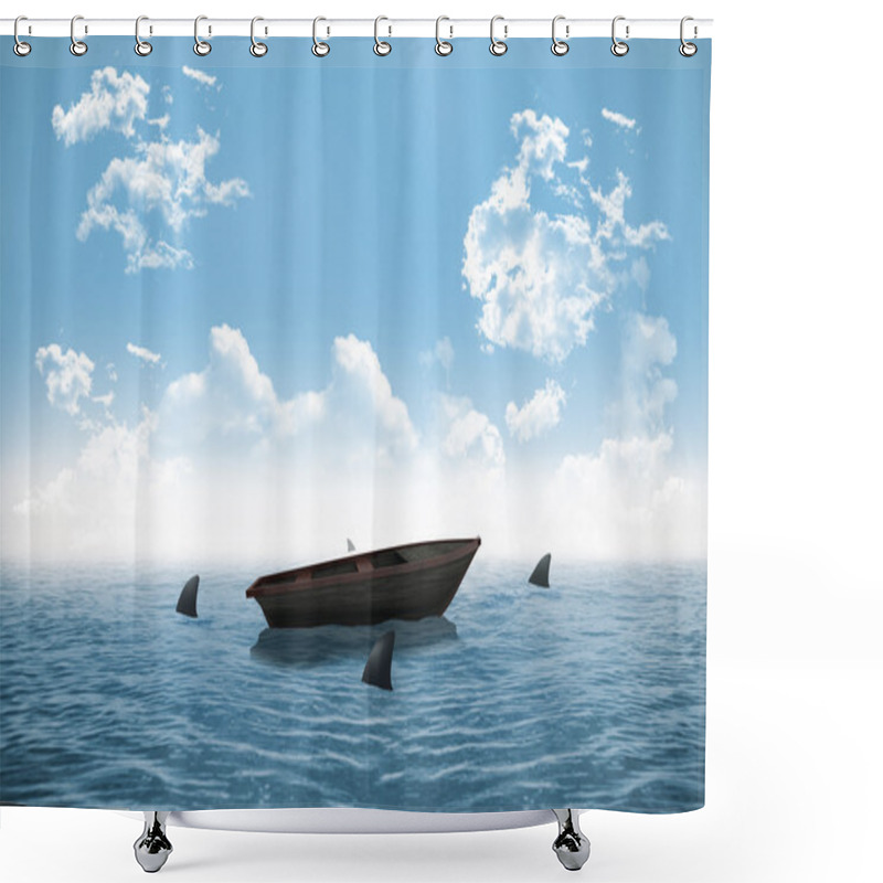 Personality  Sharks Circling Boat In The Ocean Shower Curtains