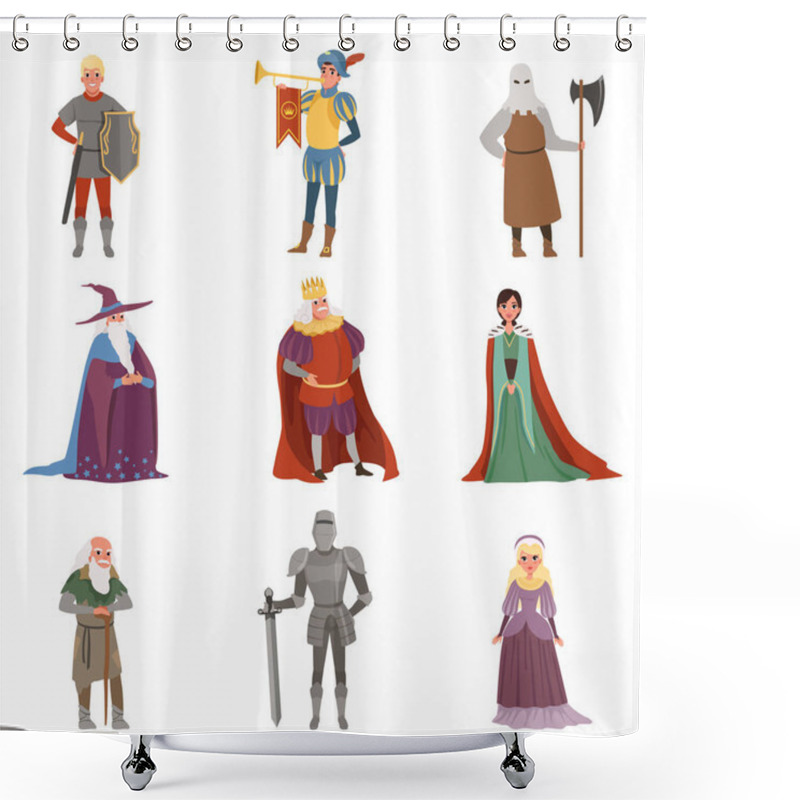 Personality  Medieval People Characters Set, European Middle Ages Historic Period Elements Vector Illustrations Shower Curtains