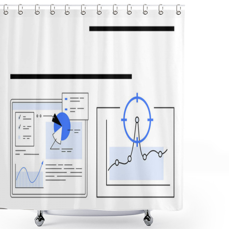 Personality  Analytical Dashboard With Pie Chart, Line Graphs, Targeting Interface, And Report Data. Ideal For Business Analytics, Performance Monitoring, Strategy Planning, Digital Marketing, Reporting Shower Curtains