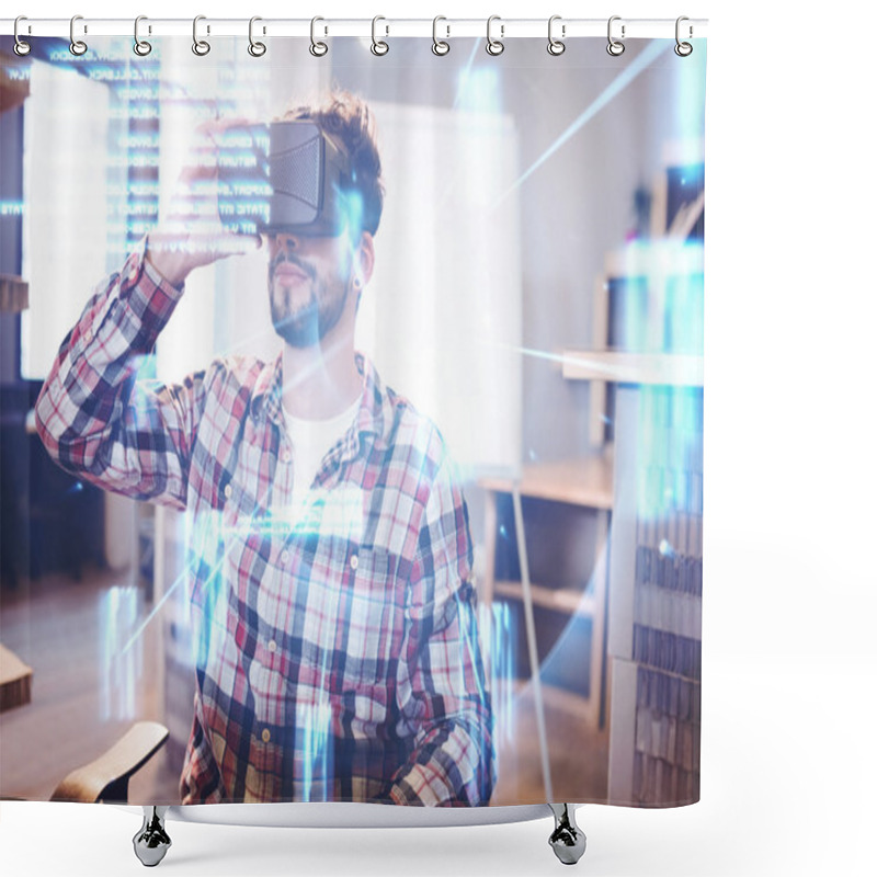 Personality  Man Using Virtual Reality Headset Shower Curtains