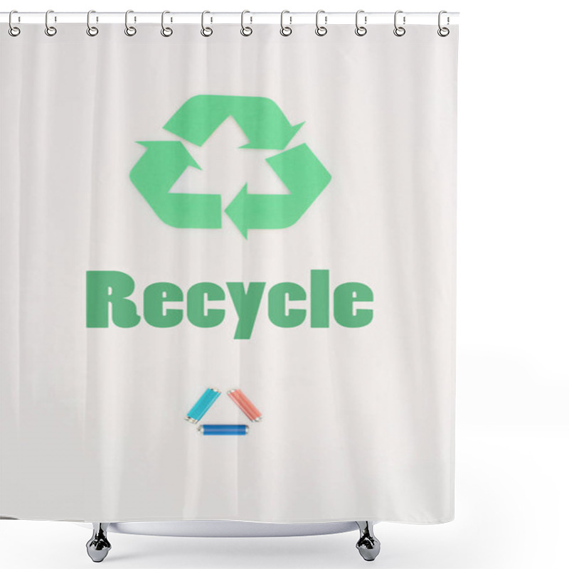 Personality  Top View Of Batteries With Recycle Sign On White Shower Curtains