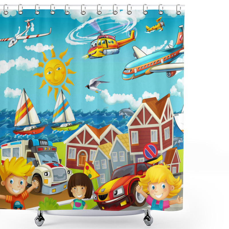 Personality  Cartoon Transport On The Street Shower Curtains