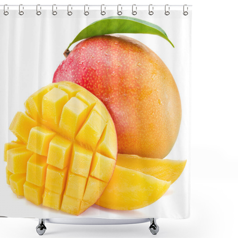 Personality  Mango Cubes And Mango Fruit. Isolated On A White Background. Shower Curtains