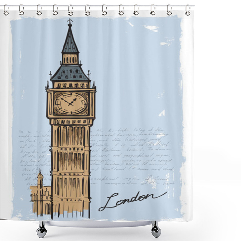 Personality  Hand Drawn Big Ben Shower Curtains