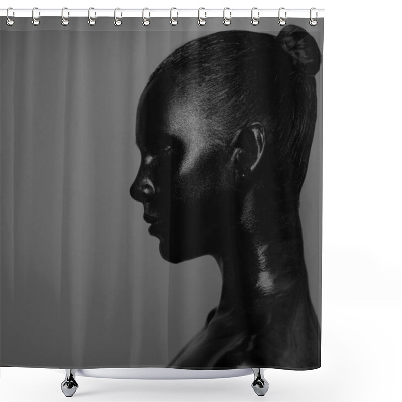 Personality  Profile Girl In Black Paint  Shower Curtains