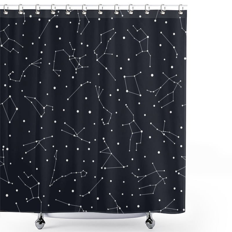 Personality  Zodiac Constellations Seamless Pattern. White Stars On The Dark Sky. Shower Curtains